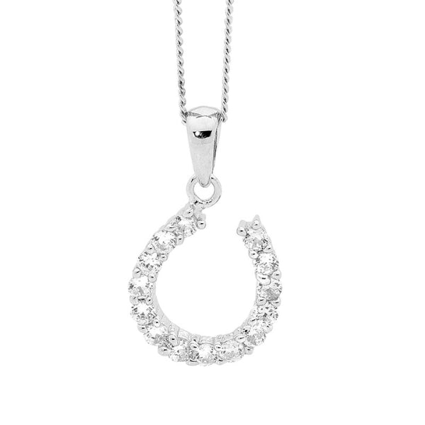 Ellani CZ horseshoe necklace in sterling silver with cable chain - 45cm