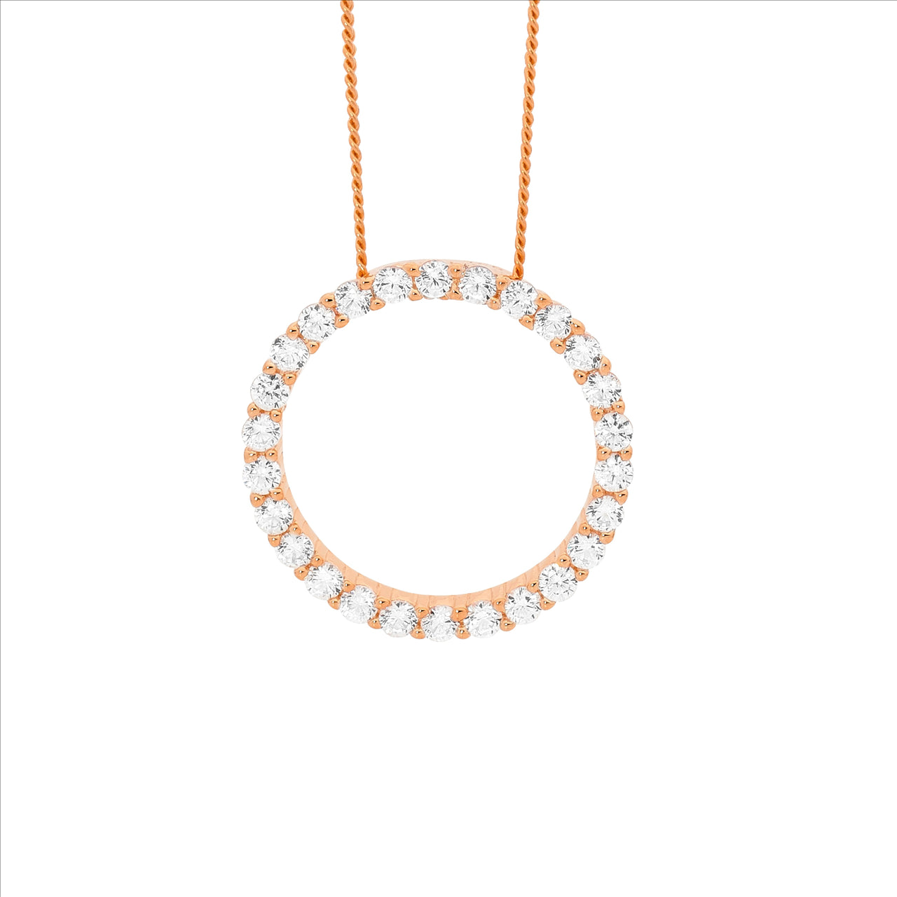 Ellani CZ circle necklace in rose gold plated sterling silver - 45cm