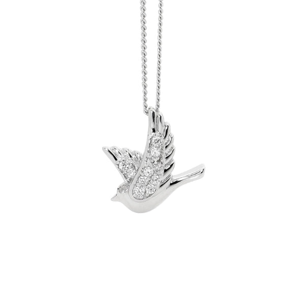 CZ set dove pendant in sterling silver with fine chain - 45cm