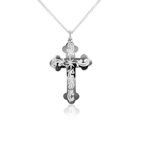 Engraved cross necklace in sterling silver