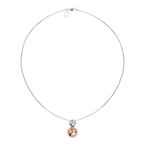 Najo claudette double ball pendant in rose gold plate and sterling silver with snake chain - 45cm