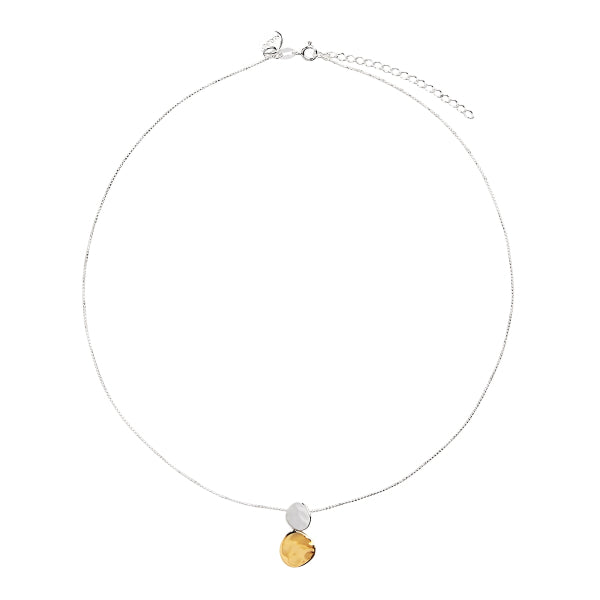 Najo - Shard beaten double disc pendant in sterling silver and gold plate on box chain - 42cm