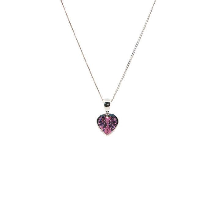 Pink CZ heart necklace in sterling silver with curb chain - 45cm