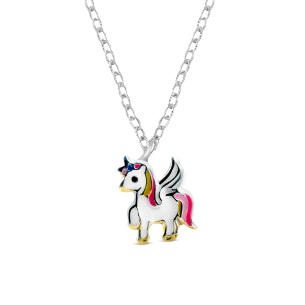 Unicorn necklace in sterling silver and enamel with chain - 45cm