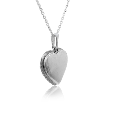 Heart locket pendant with rope edge in sterling silver with cable chain - 45cm