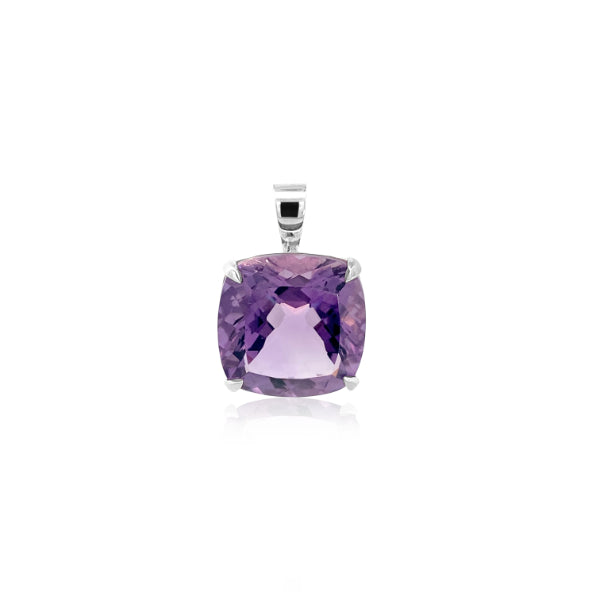 Cushion cut amethyst pendant in sterling silver