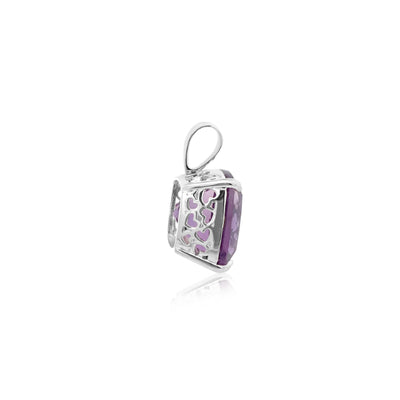 Cushion cut amethyst pendant in sterling silver