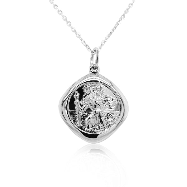 Square St Christopher necklace in sterling silver with chain - 45cm