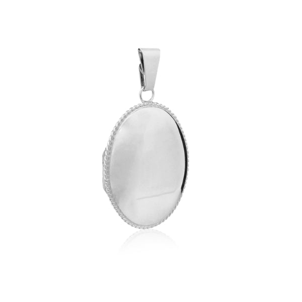 Oval locket with corded edge in sterling silver