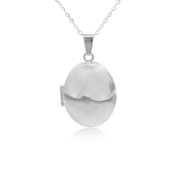 Oval plain locket in sterling silver with curb chain - 45cm