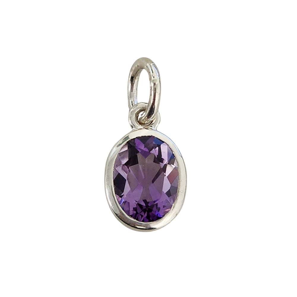 Oval amethyst rubover pendant in sterling silver