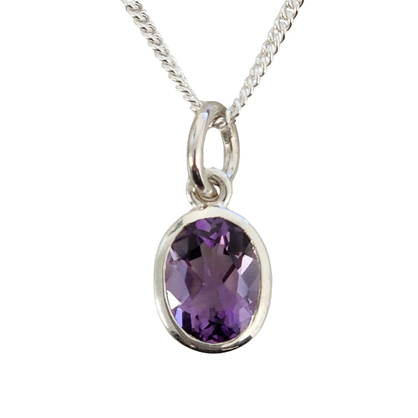 Oval amethyst rubover pendant in sterling silver