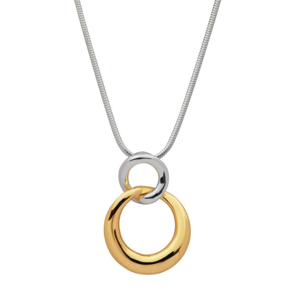 Najo - tranquila double circle pendant in sterling silver and gold plate on snake chain - 45cm