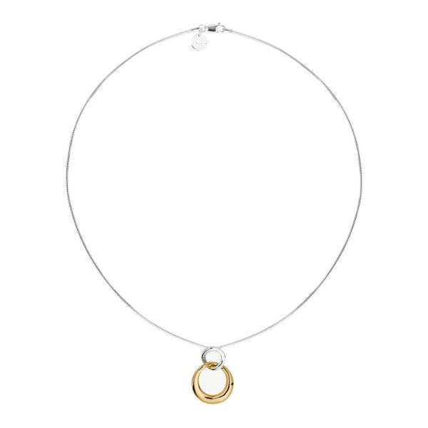 Najo Double circle pendant in sterling silver and gold plate on snake chain - 45cm