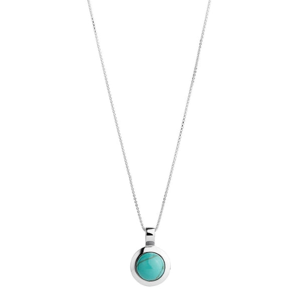 Najo - husk small round turquoise pendant in sterling silver on fine box chain - 45cm