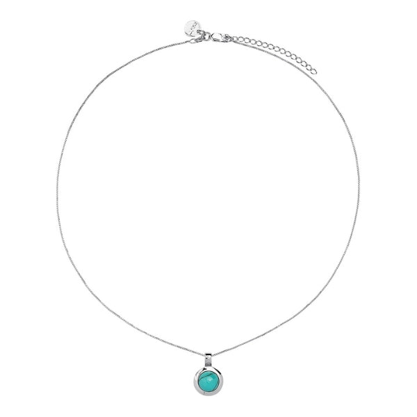 Najo - husk small round turquoise pendant in sterling silver on fine box chain - 45cm