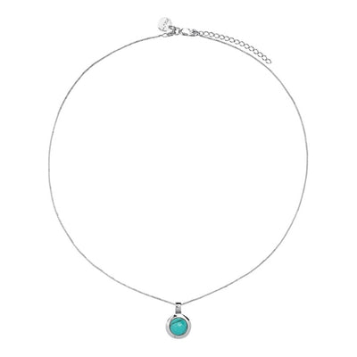 Najo round turquoise pendant in sterling silver on fine box chain - 45cm