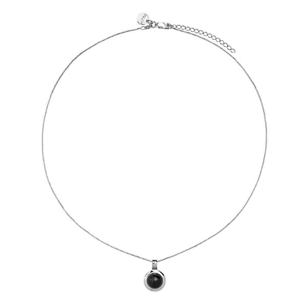 Najo - husk round black onyx pendant in sterling silver on fine box chain - 45cm