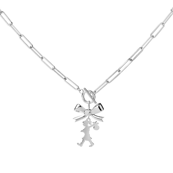 Karen Walker girl with a bow on paperclip chain in sterling silver - 45cm