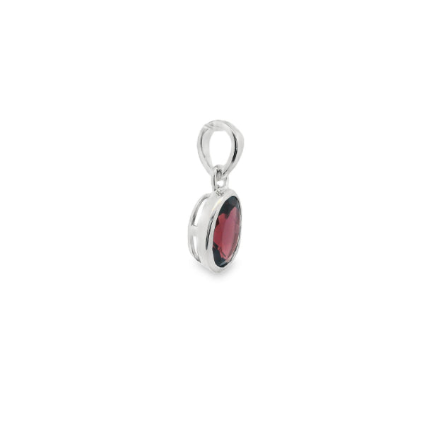 Oval garnet rubover pendant in sterling silver