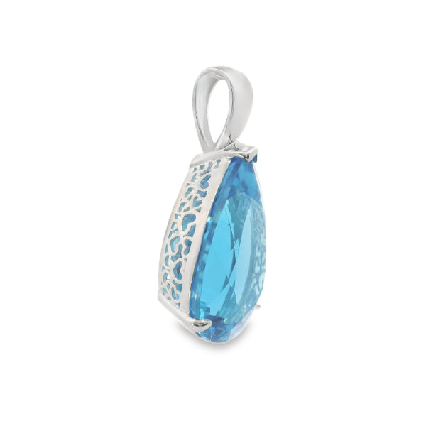 Large Blue Topaz Teardrop pendant in silver
