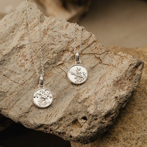 Evolve fantail coin necklace in sterling silver