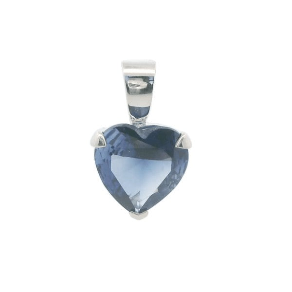 Synthetic sapphire heart pendant in sterling silver