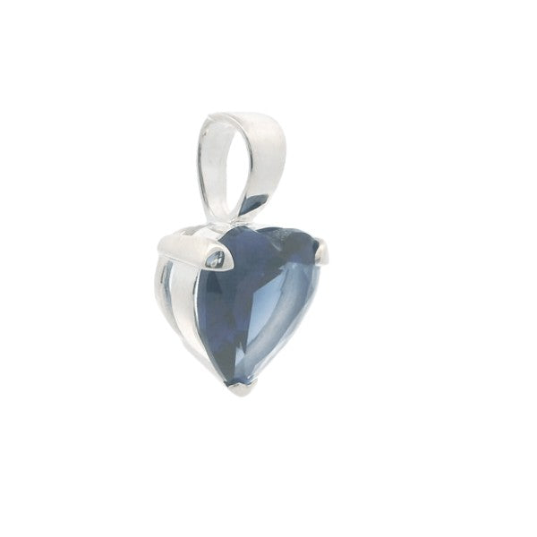 Synthetic sapphire heart pendant in sterling silver