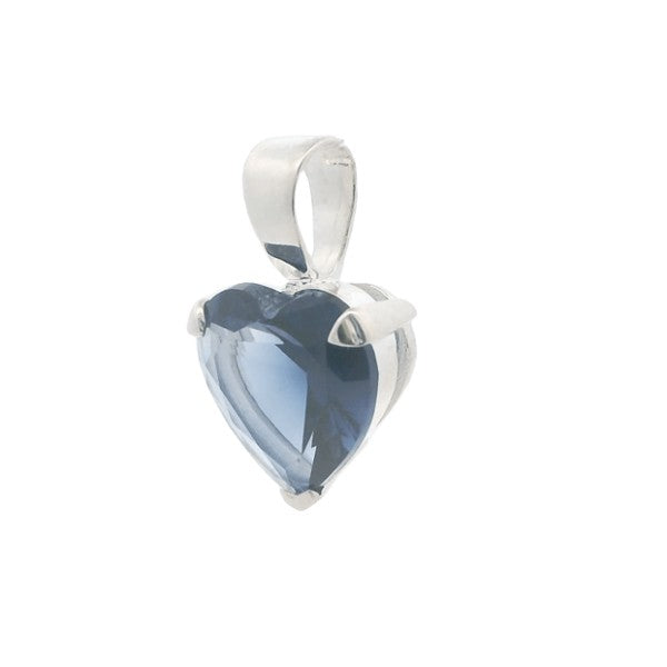 Synthetic sapphire heart pendant in sterling silver