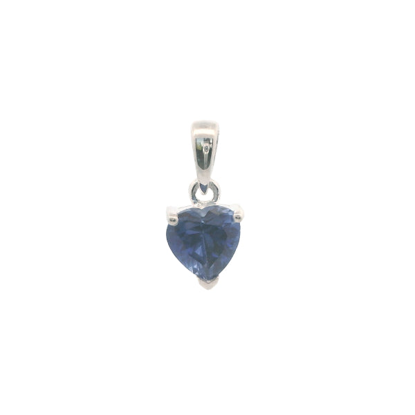 Synthetic sapphire heart pendant in sterling silver
