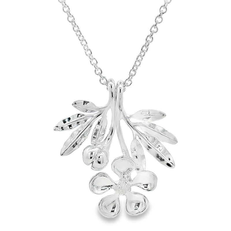 Evolve - two manuka flower pendants on 55cm cable chain in sterling silver