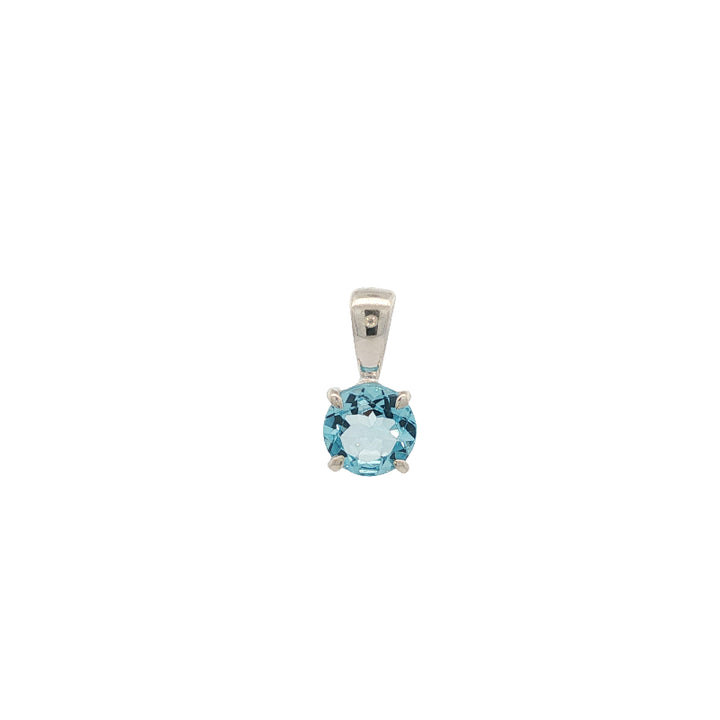 Round Blue topaz fixed pendant in sterling silver