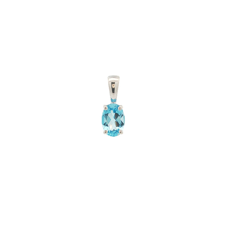 Round Blue topaz fixed pendant in sterling silver