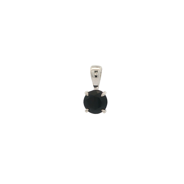 Round dark blue sapphire fixed bale pendant in sterling silver