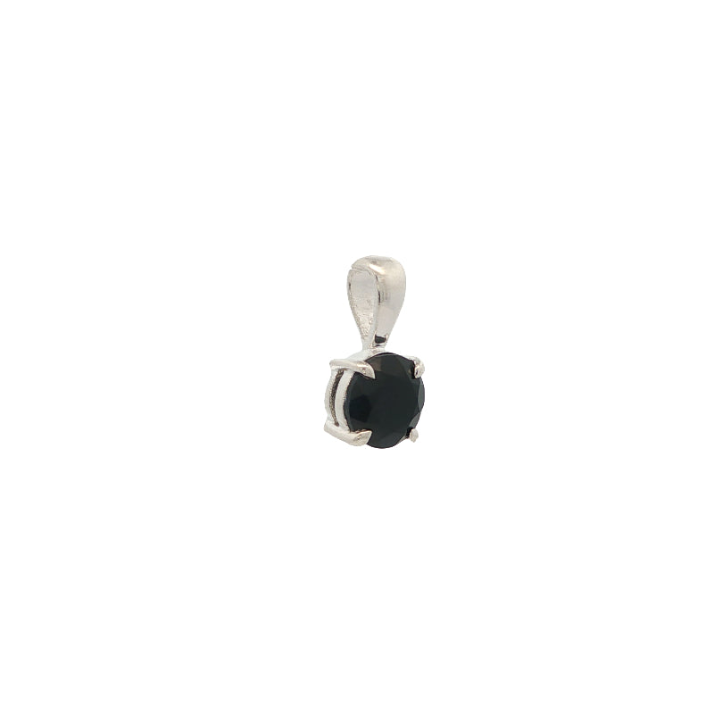 Round dark blue sapphire fixed bale pendant in sterling silver