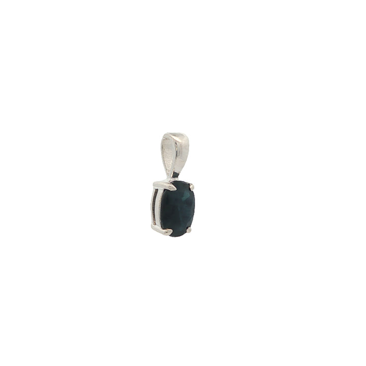 Oval sapphire fixed bale pendant in sterling silver