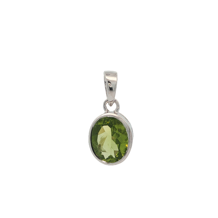 Oval peridot rubover pendant in sterling silver