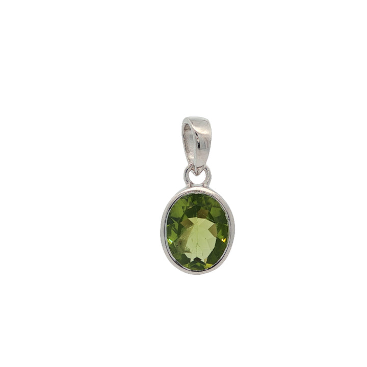 Oval peridot rubover pendant in sterling silver
