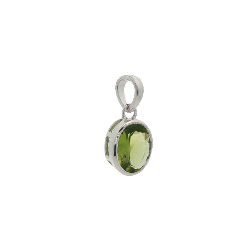 Oval peridot rubover pendant in sterling silver