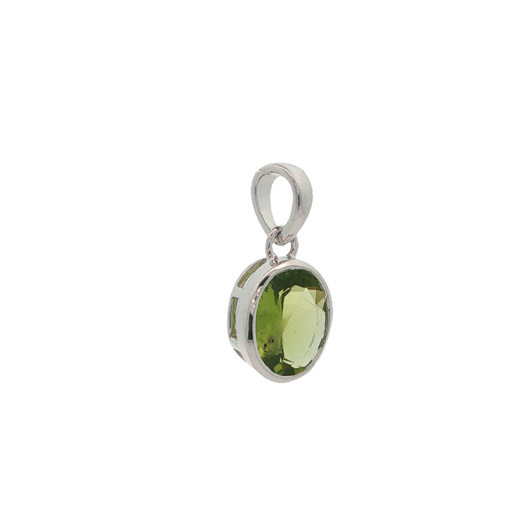 Oval peridot rubover pendant in sterling silver