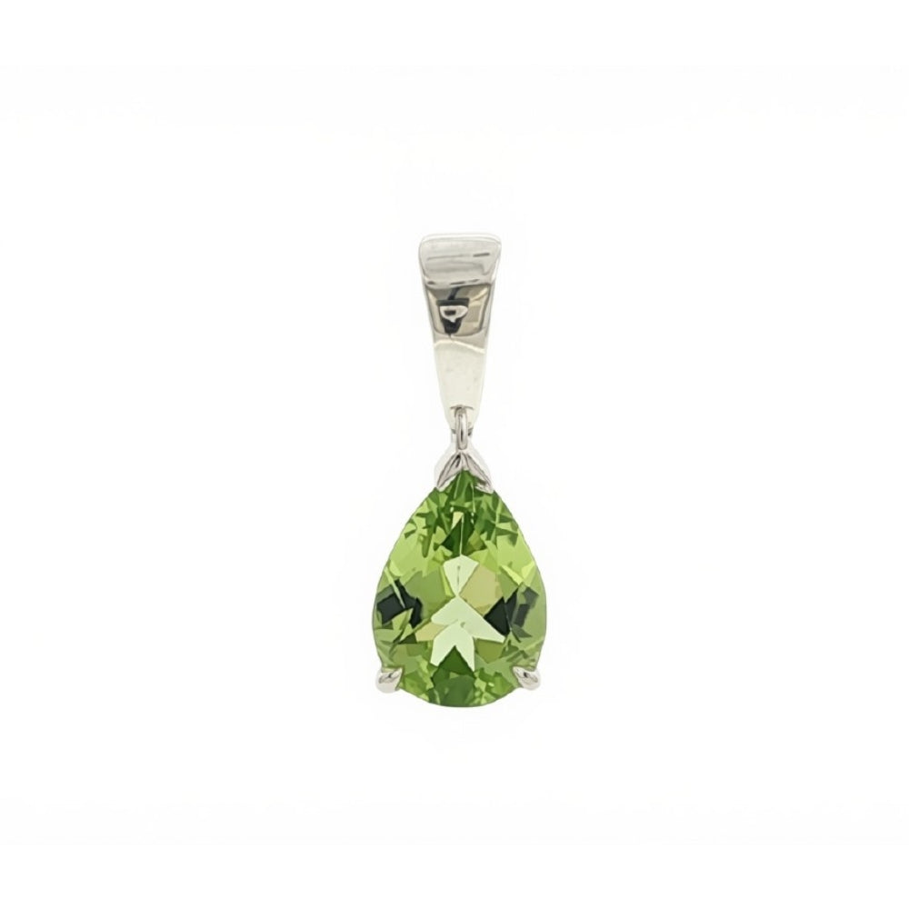 Pear shaped 7 x 5mm peridot pendant in sterling silver