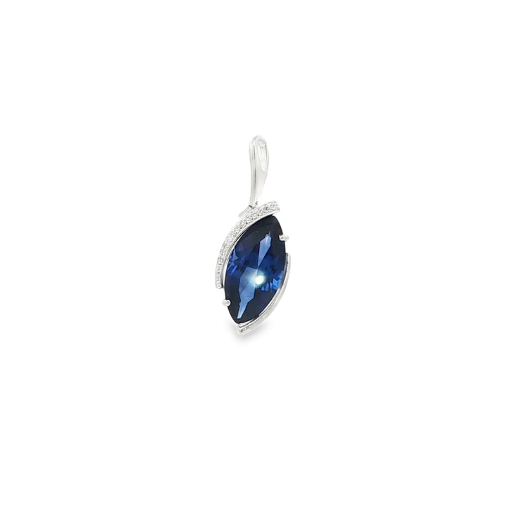 Synthetic blue sapphire and cz pendant in sterling silver