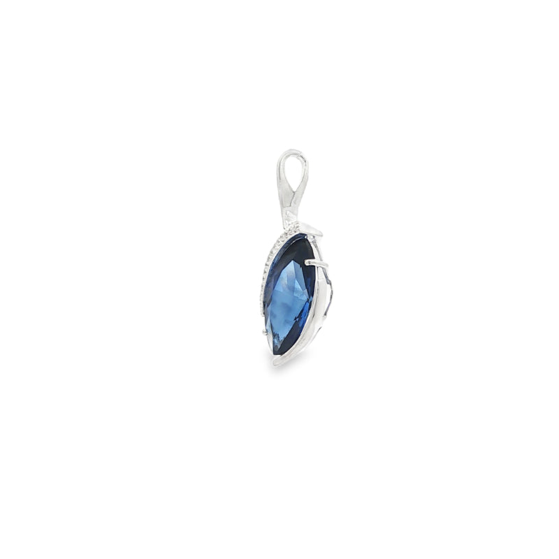 Synthetic blue sapphire and cz pendant in sterling silver