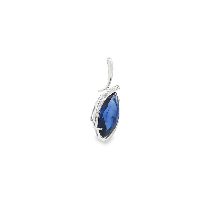 Synthetic blue sapphire and cz pendant in sterling silver