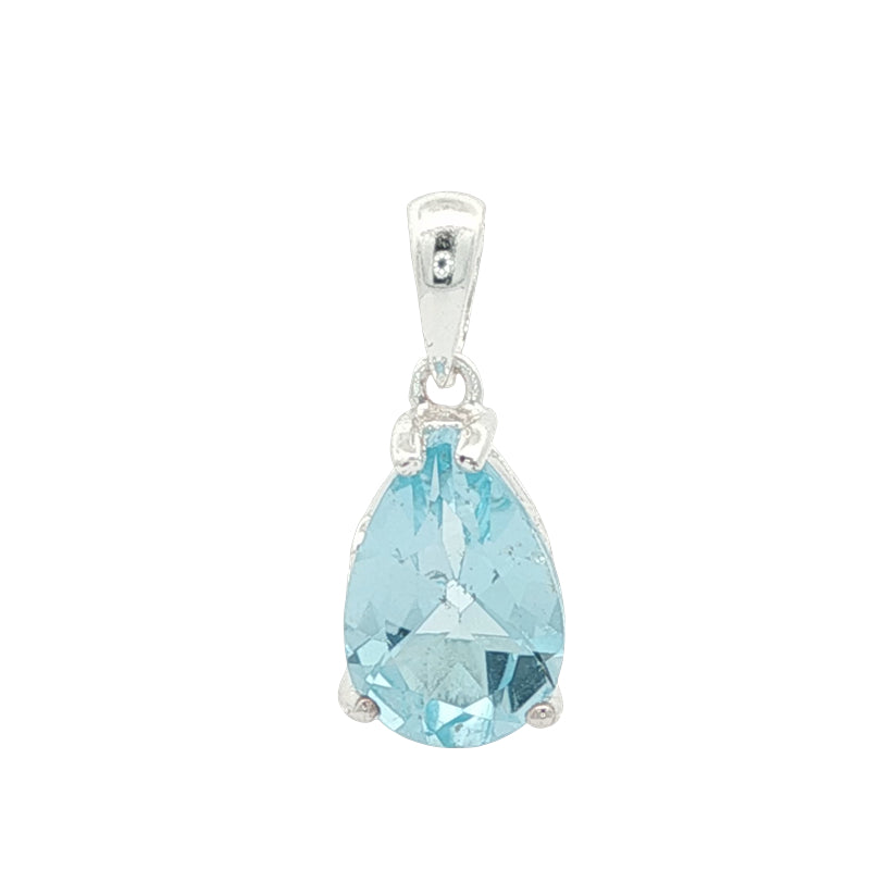 Teardrop blue topaz pendant in sterling silver