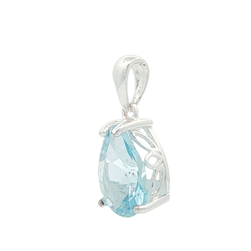 Teardrop blue topaz pendant in sterling silver