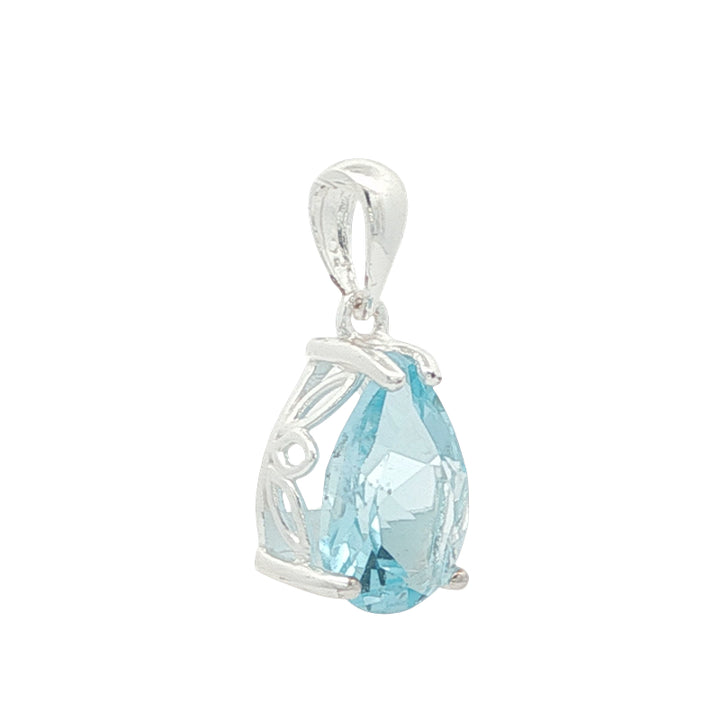 Teardrop blue topaz pendant in sterling silver