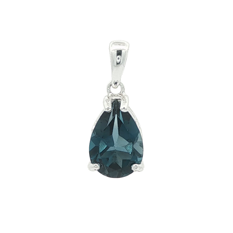 London blue topaz teardrop pendant in sterling silver