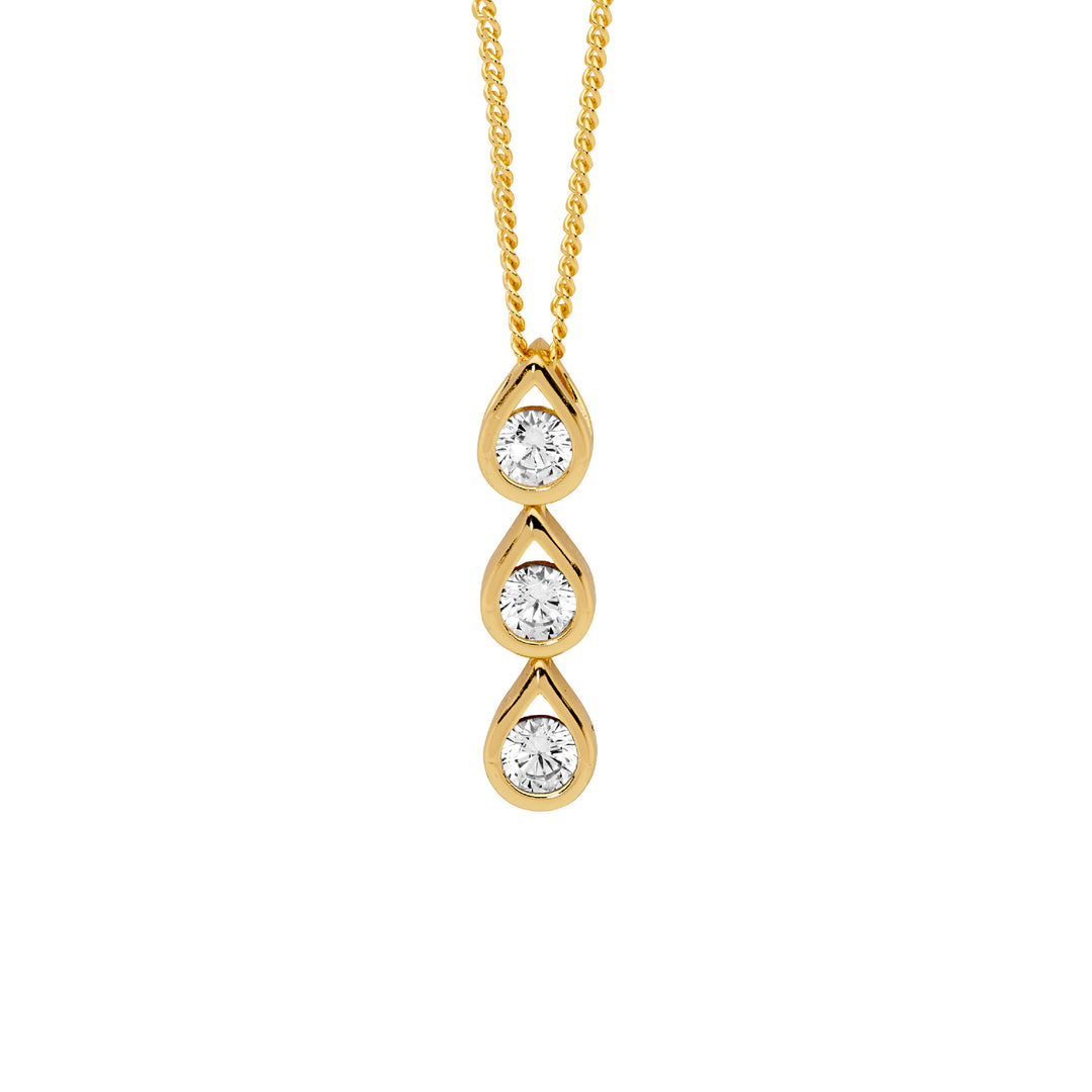 Ellani three cz drop necklace in gold plated sterling silver