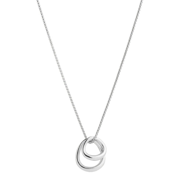 Najo - Whisper necklace with 2 irregular rings on box chain in sterling silver - 45cm + 5cm extension